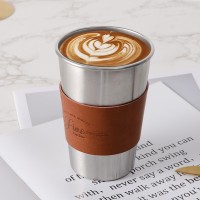 野餐不銹鋼咖啡杯北歐ins風(fēng)隨手皮套水杯便攜戶外露營創(chuàng)意啤酒杯
