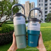 tyeso新款咖啡杯雙層保溫保冷手提冰霸杯大容量不銹鋼雙飲車載杯